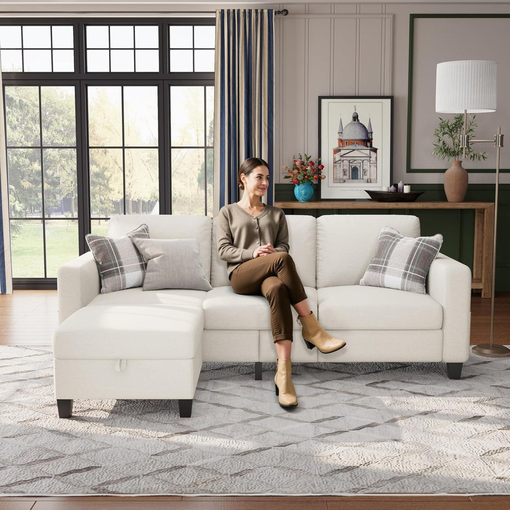 Sectional Sofa Couches for Living Room-78''Convertible Modular Three-Seater L-Shaped Pet-Friendly Couch,Washable Sofa Cover-Bench Storage,Suitable for Small Living Room,Apartment,Office-Beige