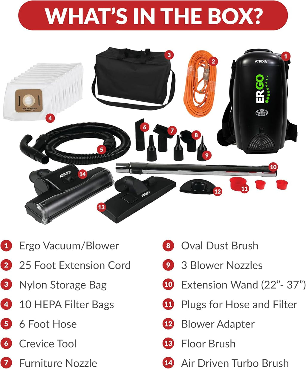 Atrix Ergo Backpack Canister Vacuum, Portable Cleaner with Attachments for Professional and Residential Use, VACBP1-PK Pro Bundle