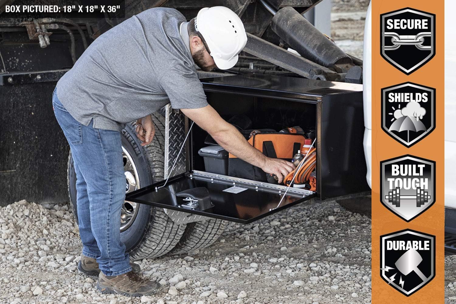Buyers Products 1703303 Black Steel Underbody Truck Tool Box – 14 x 16 x 30 Inch - Truck Bed & Underbelly RV Storage Box, Locking T-Latch, Weather-Resistant, Heavy-Duty Flatbed Job Box, Made in USA
