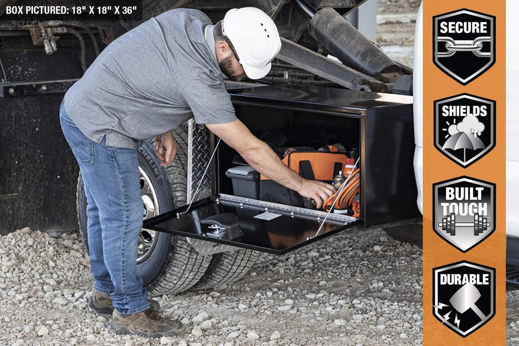 Buyers Products 1703320 Black Steel Underbody Truck Tool Box – 15 x 13 x 15 Inch - Truck Bed & Underbelly RV Storage Box, Locking T-Latch, Weather-Resistant, Heavy-Duty Flatbed Job Box, Made in USA