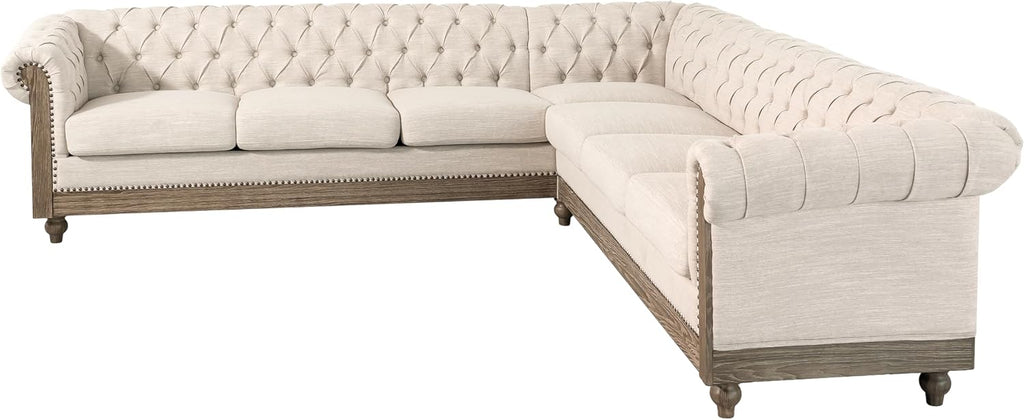 Merax Chesterfield Sofa, Retro Upholstered 6 Seater Rolled Arm Couch for Living Room Bedroom Office, Beige