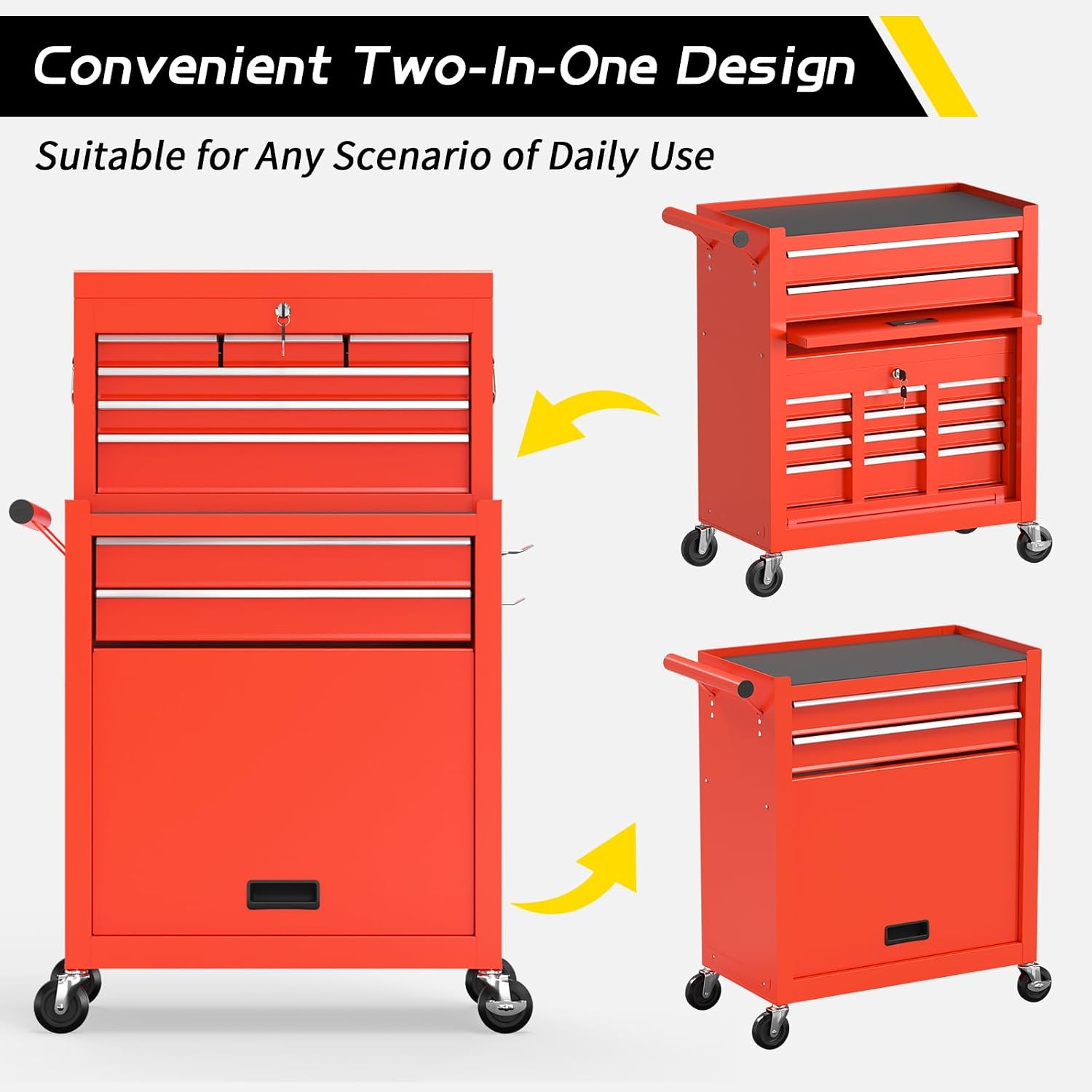 On Shine 8 Drawer Rolling Tool Chest, Large Capacity Rolling Tool Box with Wheels, Locking Mechanical Tool Chest, Portable Tool Box with Sliding Drawers for Garage Workshop and Tool Room (Red)