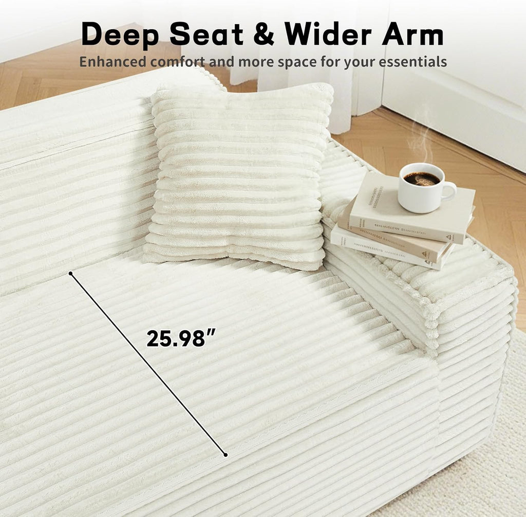 3 Seater Sofa Couch for Living Room (Beige, 38' D + 2 Pillows)