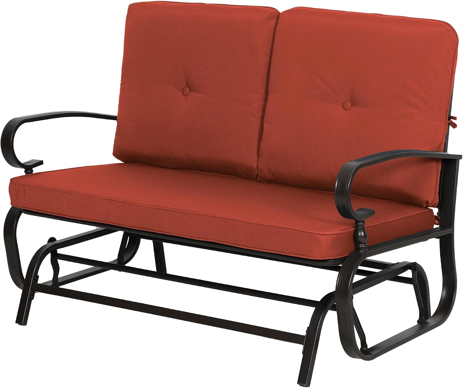 SUNCROWN Outdoor Swing Glider Chair, Patio 2 Seats Loveseat Rocking Chair with Cushions, Steel Frame Furniture-Red