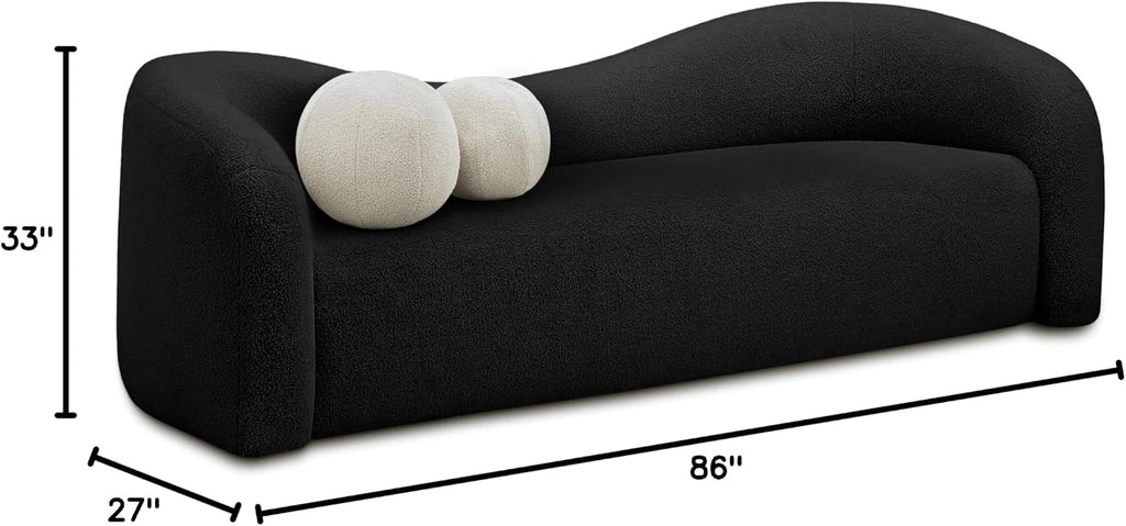 Meridian Furniture 186Black-S Kali Collection Modern | Contemporary Sofa with Soft Black Faux Shearling Teddy Fabric, Curved Back, 86' W x 33' D x 27' H, Black