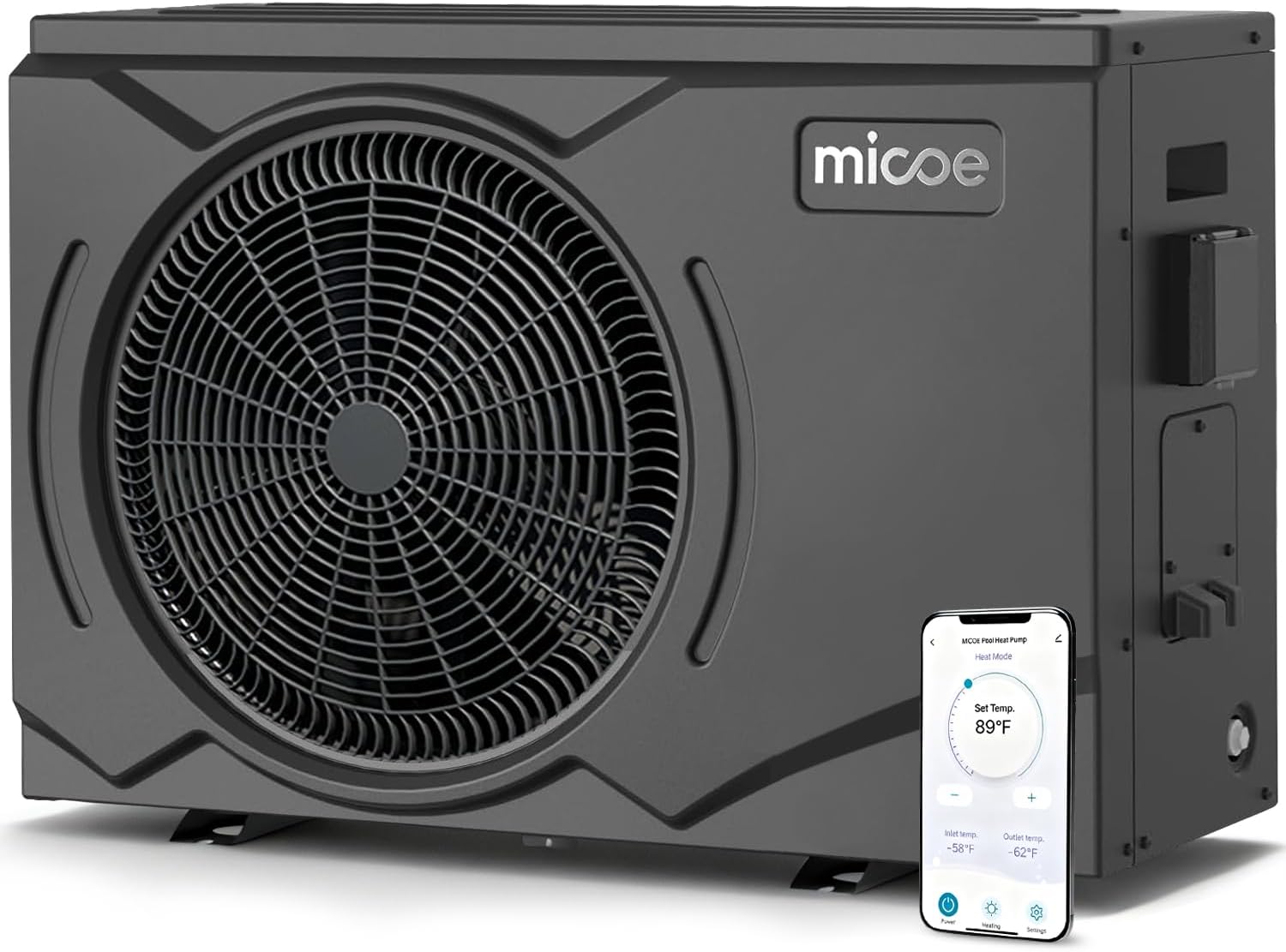 MICOE 100,000 BTU Smart Swimming Pool Heat Pump, Electric Pool Heater for 26,000 Gallons Above Ground & Inground Pools, App-Controlled Heating & Cooling, 220–240V