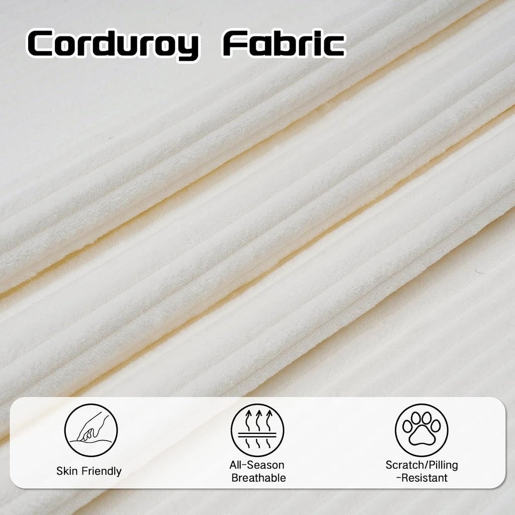 3 Seater Couch, 84' Comfy Corduroy Sofa with Deep Seat for Living Room, Modern Upholstered White Sofa Couches for Bedroom, Apartment and Office (Pillows Not Include)