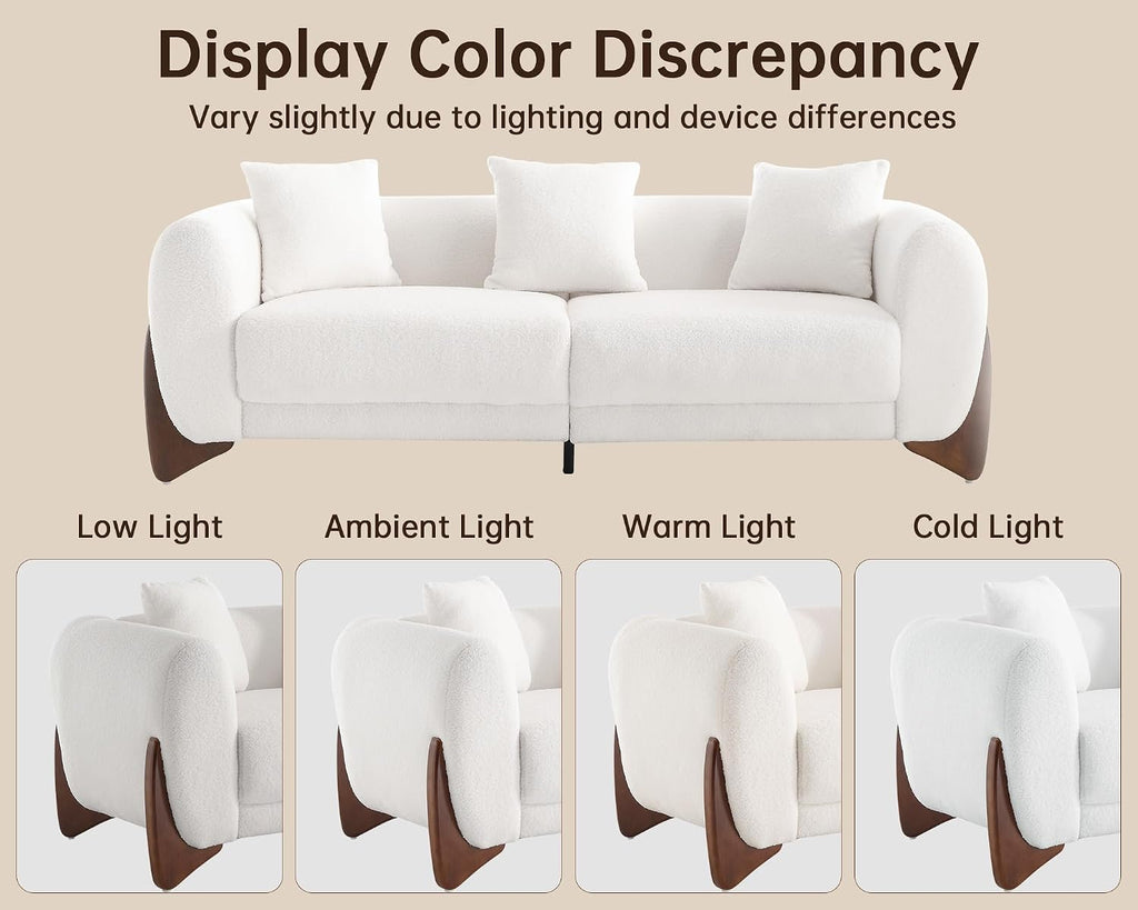 Morden Fort Sherpa Boucle Couch Armchair Single, Modern Sofa Upholstered Deep Chair with Soft Throw Pillow Skin-Friendly Minimalist Accent Chair Compatible with Sofa Set Couch for Living Room, White
