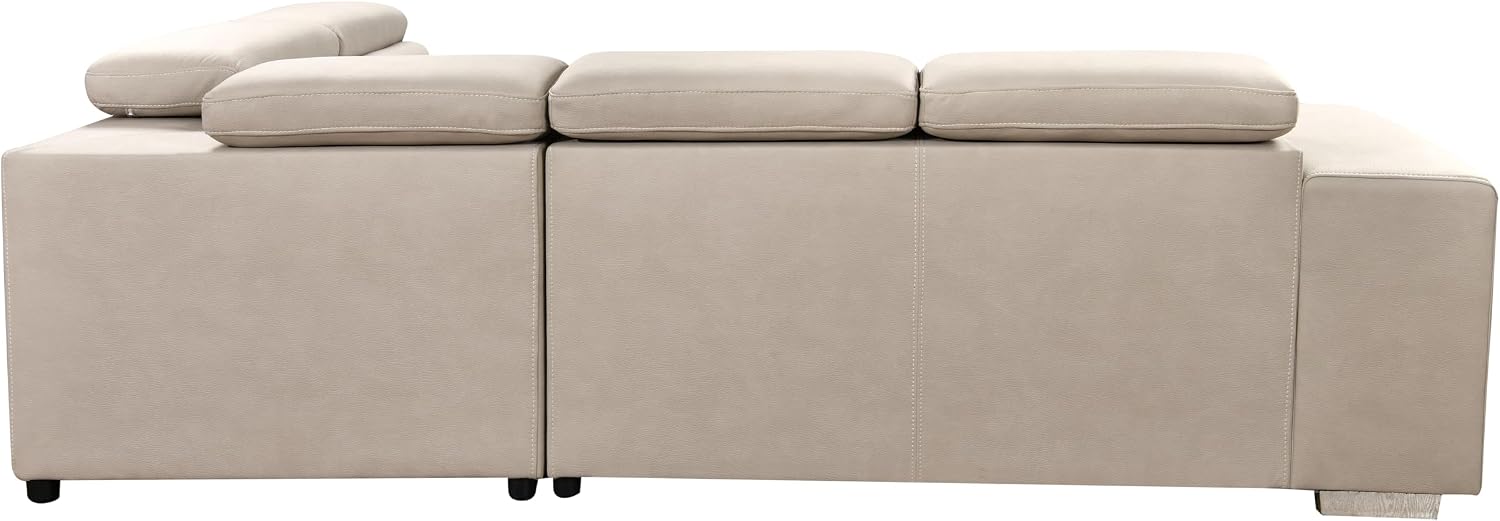 THSUPER 104'' Microfiber L Shaped Sectional Sleeper Sofa Couch with Pull Out Bed and Storage Ottoman, Convertible Couches with Adjustable Headrest for Living Room, Right Facing Chaise. Beige