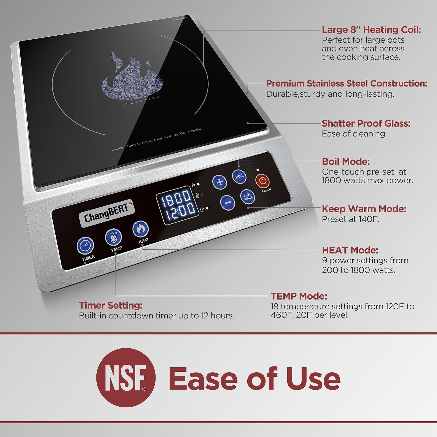 ChangBERT Portable Induction Cooktop & nduction Cooktop NSF Certified Professional Chef Edition Stove