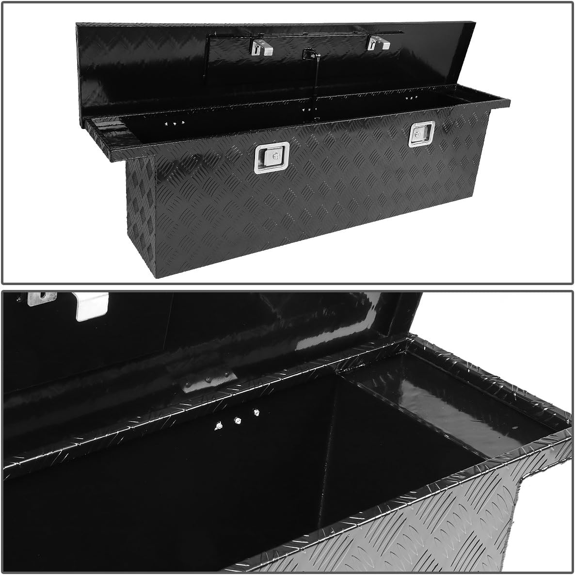 Auto Dynasty 51 x 11 x 15 Inches Powdercoated Aluminum Pickup Truck Bed Trailer Key Lock Storage Tool Box (Black)