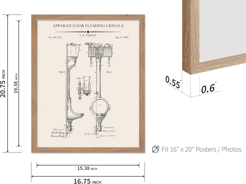 Poster Master 4-Piece Toilet Paper Rolls Blueprint Poster - Water Closet Patent Print - Toilet Art - Bathroom Art - Toilet Paper Art -Technical Drawing Art - Bathroom Decor, 16x20 Beige Framed