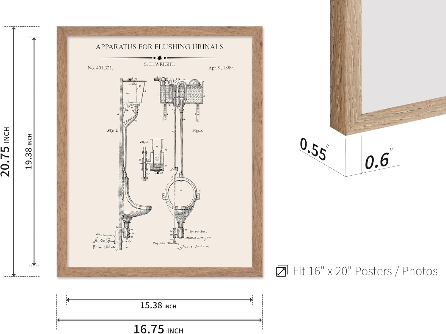 Poster Master 4-Piece Toilet Paper Rolls Blueprint Poster - Water Closet Patent Print - Toilet Art - Bathroom Art - Toilet Paper Art -Technical Drawing Art - Bathroom Decor, 16x20 Beige Framed