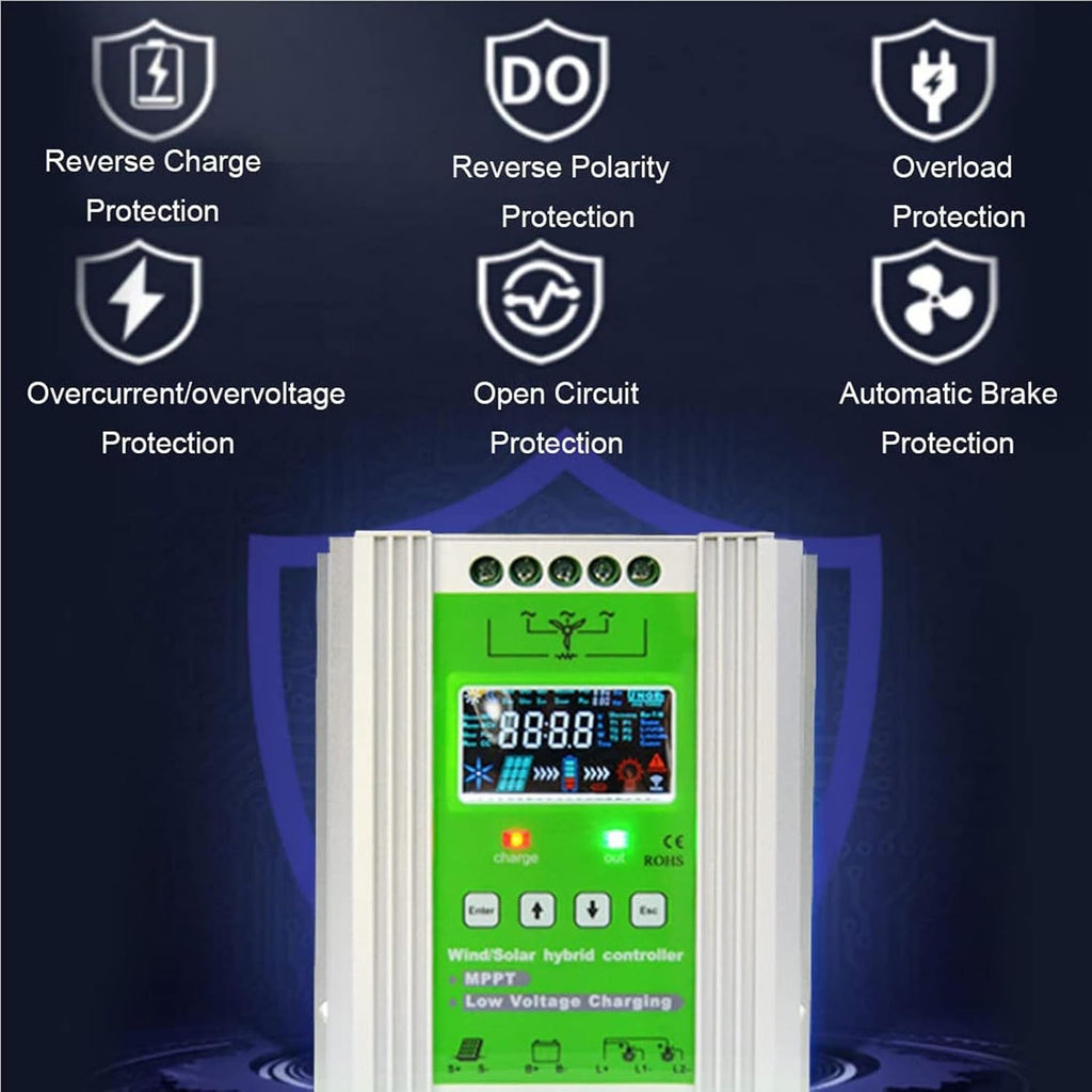 2000W-7000W Upgraded Wind Solar Hybrid System MPPT Charge Controller with Dump Load Wind Turbine Generator Solar Panel Auto Regulator(24V-48V,2000w)