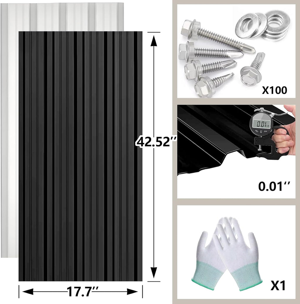 Metal Roofing Panels - 10 Pcs Waterproof Heavy Duty Metal Roof Panels Corrugated Metal Siding for Roofs Carports Tool Sheds Patio Porch Pergola, Easy to Install Black, 42.5x17.7in