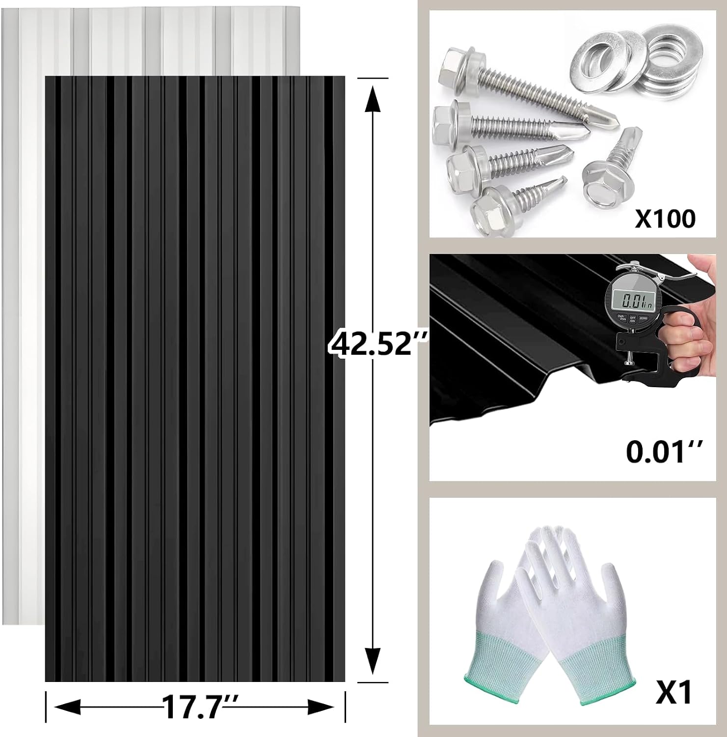 Metal Roofing Panels - 10 Pcs Waterproof Heavy Duty Metal Roof Panels Corrugated Metal Siding for Roofs Carports Tool Sheds Patio Porch Pergola, Easy to Install Black, 42.5x17.7in