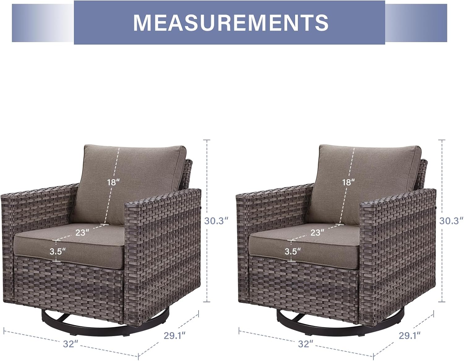 Outdoor Patio Swivel Rocker Chairs - Wicker Patio Swivel Rocking Chairs Set of 2 with Waterproof Wicker,Comfortable Cushions and Sturdy Metal Frame for Outside Porch Deck Backyard(Mixed Grey/Grey)