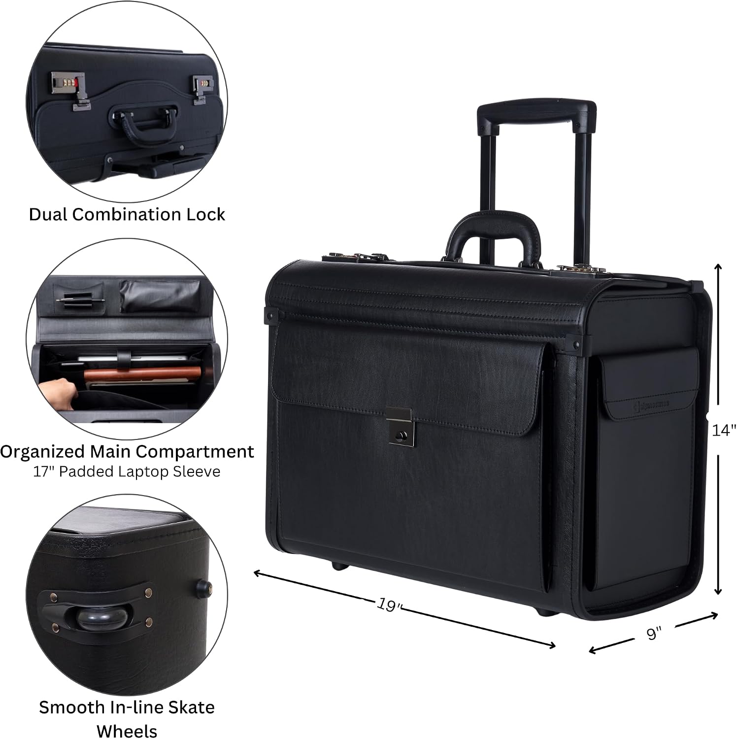 Alpine Swiss Rolling 17' Laptop Briefcase on Wheels Attache Lawyers Case Legal Size