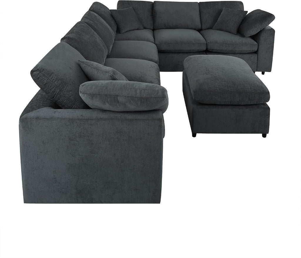 124.8' W Modular Sectional Sofa L Shaped Modern Couch with Ottoman, Deep Seat and Wide Chaise for Living Room, Gray