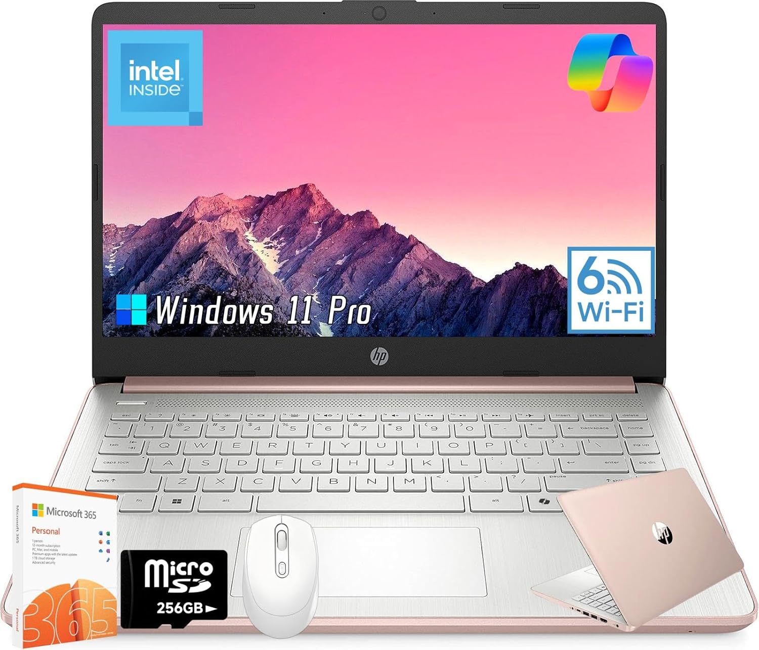 HP 2025 14 Inch Student Business Laptop, 1-Year Office 365, Intel Processor N150 Processor, 16GB RAM, 128GB UFS + 256GB MSD Storage, Wi-Fi 6, BT 5.4, Copilot AI, Windows 11 Pro, w/Accessories