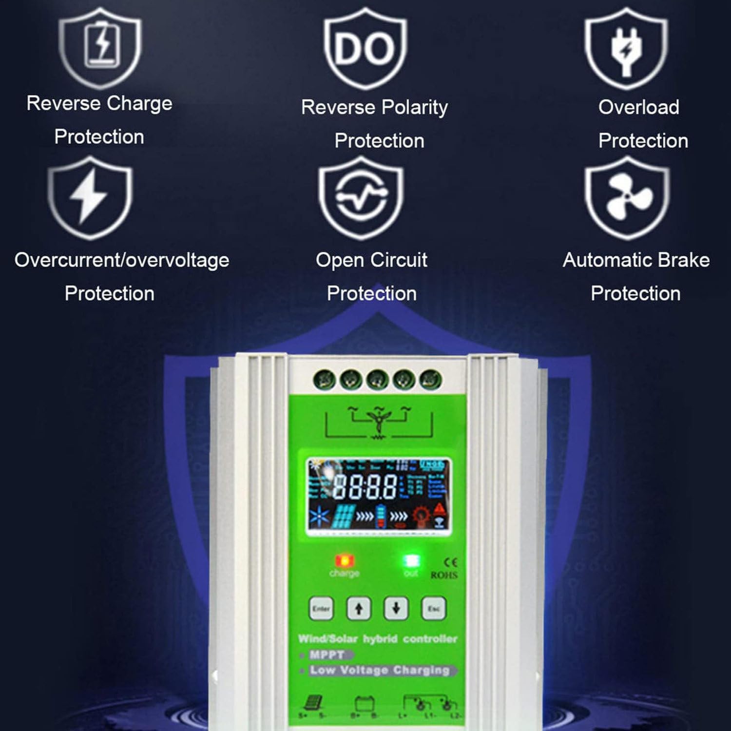 12/24/48v Wind and Holar Hybrid Controller,Wind Turbine Solar Hybrid MPPT Charge Boost Controller with Unloader Suitable for Wind Generator Solar Panel Controller,24V-4000w