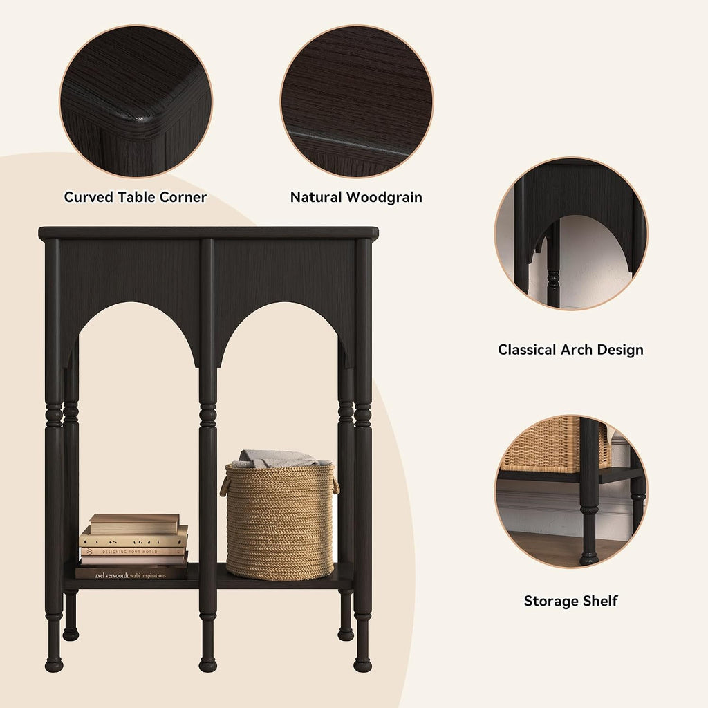Console Table with Storage Shelf Set of 2, Retro Modern 2-Tier Entryway Table, Narrow Sofa Table with Roman-Style Legs for Living Room, Hallway, Black