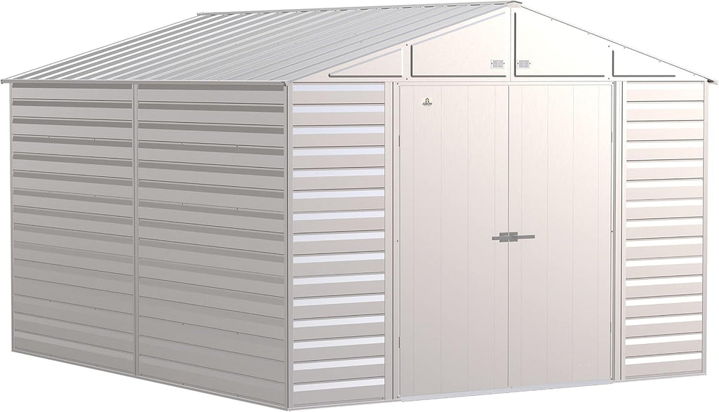 Arrow Select 10' x 12' Outdoor Lockable Steel Storage Shed Building, Flute Grey