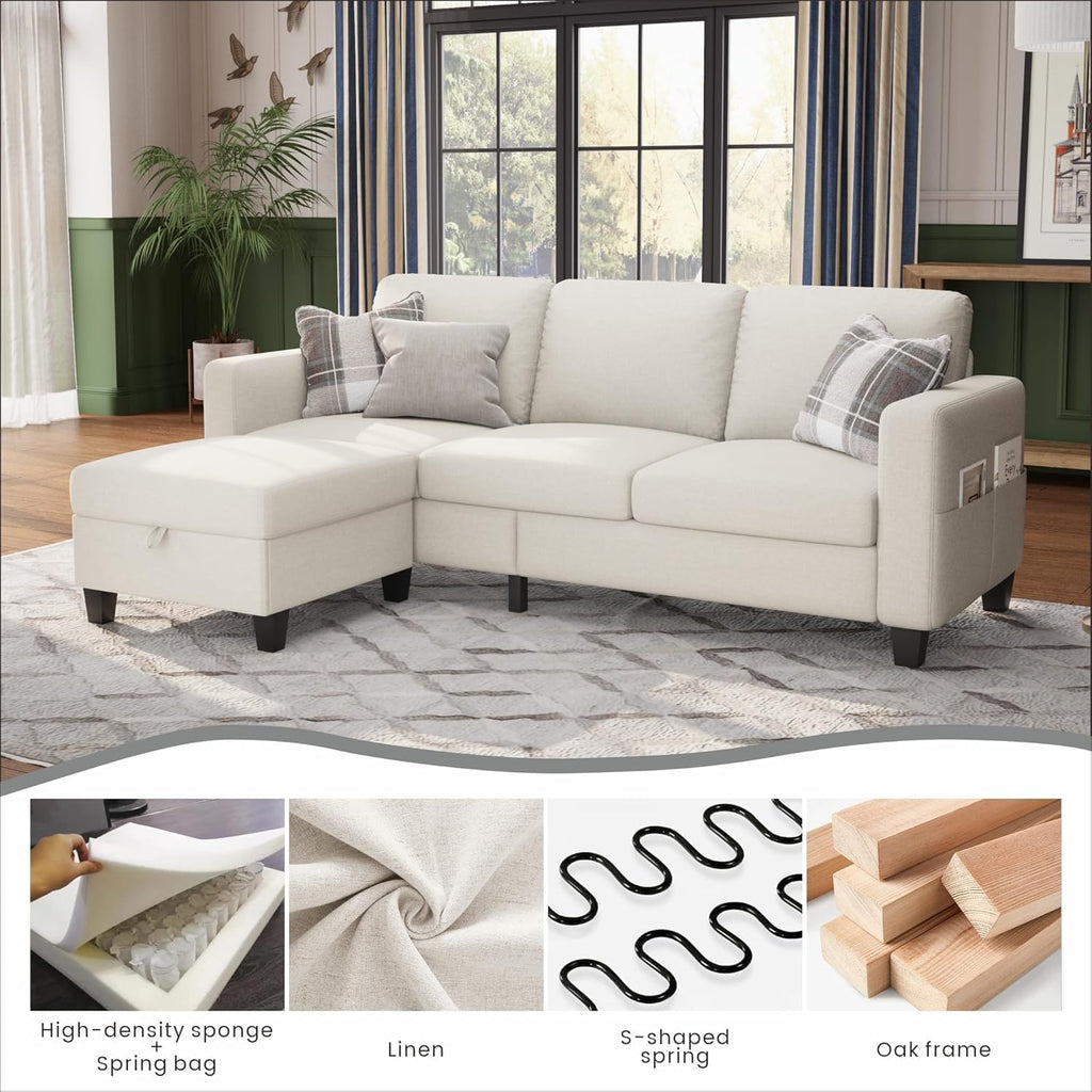 Sectional Sofa Couches for Living Room-78''Convertible Modular Three-Seater L-Shaped Pet-Friendly Couch,Washable Sofa Cover-Bench Storage,Suitable for Small Living Room,Apartment,Office-Beige