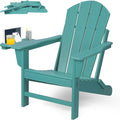 FOOWIN Folding Adirondack Chair, HDPE Adirondack Chairs with Cup Holder, Weather Resistant Plastic Fire Pit Chairs for Outdoor, Patio, Lawn, Garden, Backyard, Deck, Lake Blue