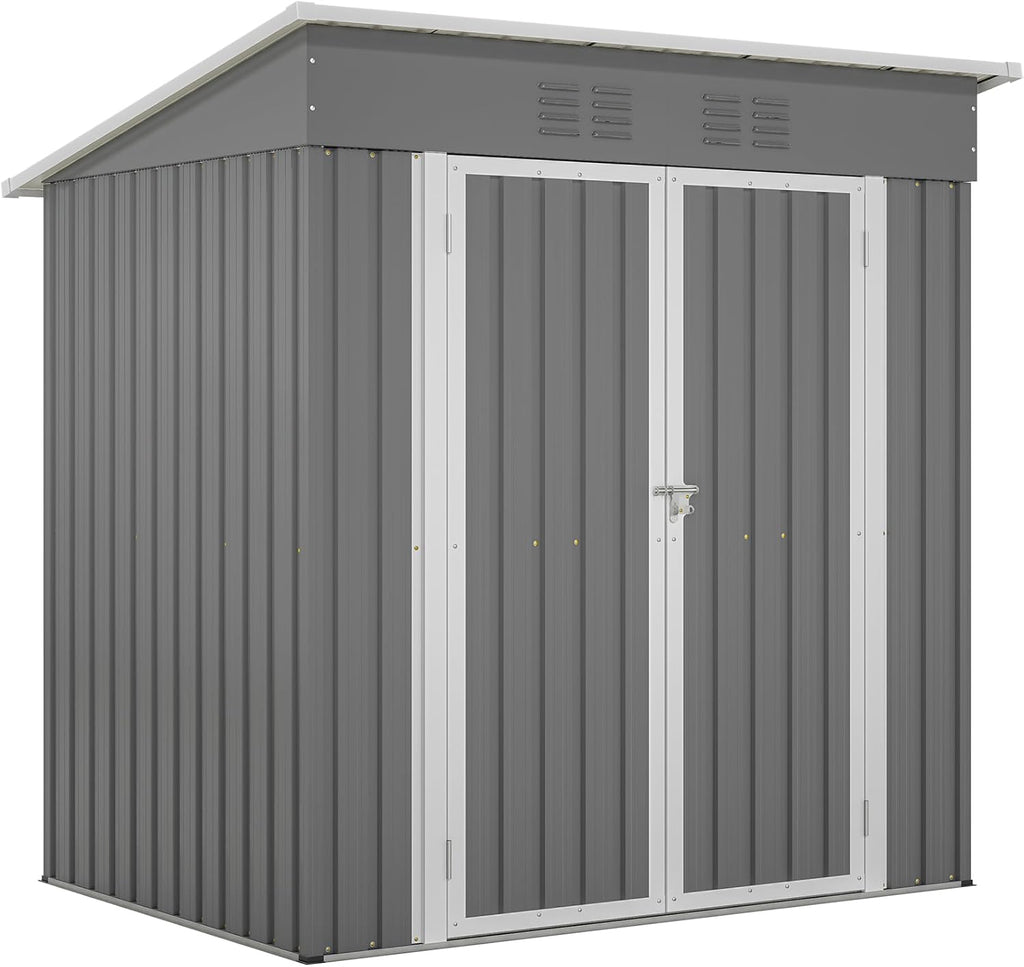 KEIKI Storage Shed 6x4 FT, Small Metal Tool Shed for Outdoor Storage, Galvanized Steel Garden Shed with Floor & Lockable Doors for Patio, Backyard, Lawn, Grey