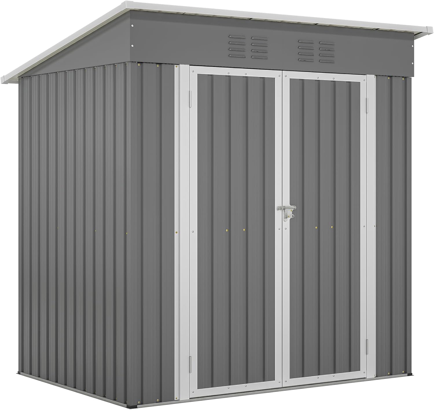 KEIKI Storage Shed 6x4 FT, Small Metal Tool Shed for Outdoor Storage, Galvanized Steel Garden Shed with Floor & Lockable Doors for Patio, Backyard, Lawn, Grey