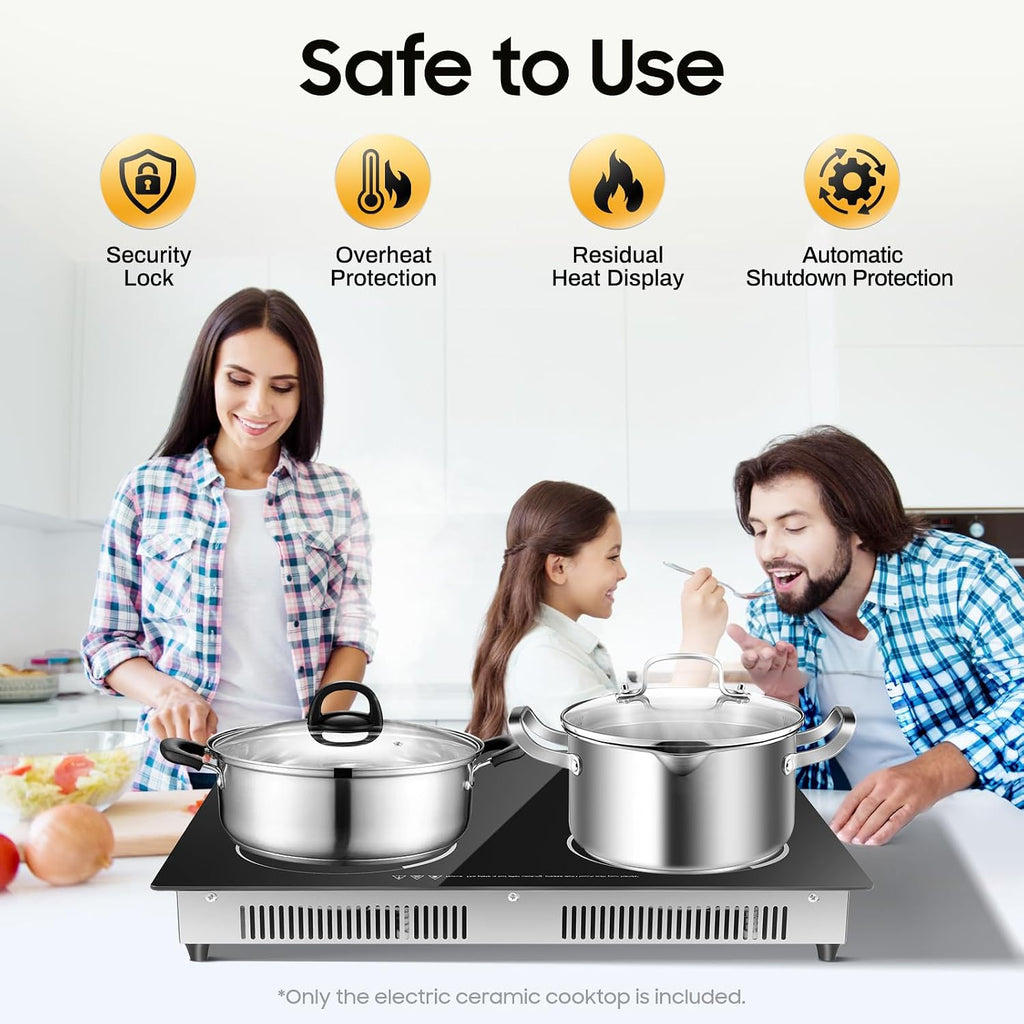 23' Electric Hot Plate Countertop Cooktop 4 Burner 3000W Plug in Electric Stovetop Cooktop for Home/RV/Camp, Compatible for All Cookwares, Black