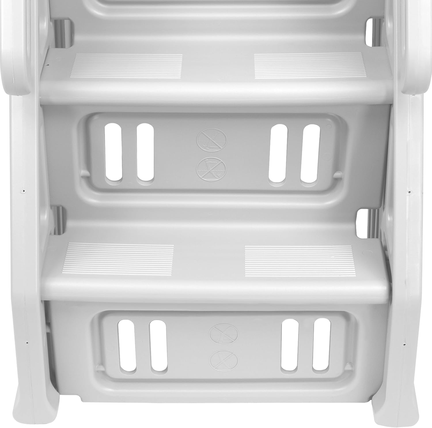 Vinyl Works AF Adjustable 24 Inch Ladder for Above Ground Swimming Pools with Secure Gate Closure and 2 Deck Mount Flanges, White
