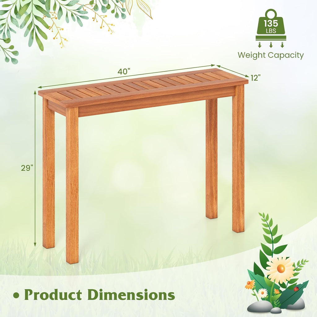 Tangkula Narrow Outdoor Dining Table, Solid Wood Furniture Patio Console Table with Slatted Tabletop, Wooden Buffet Bar Plant Stand for Garden Deck Entryway Porch Balcony