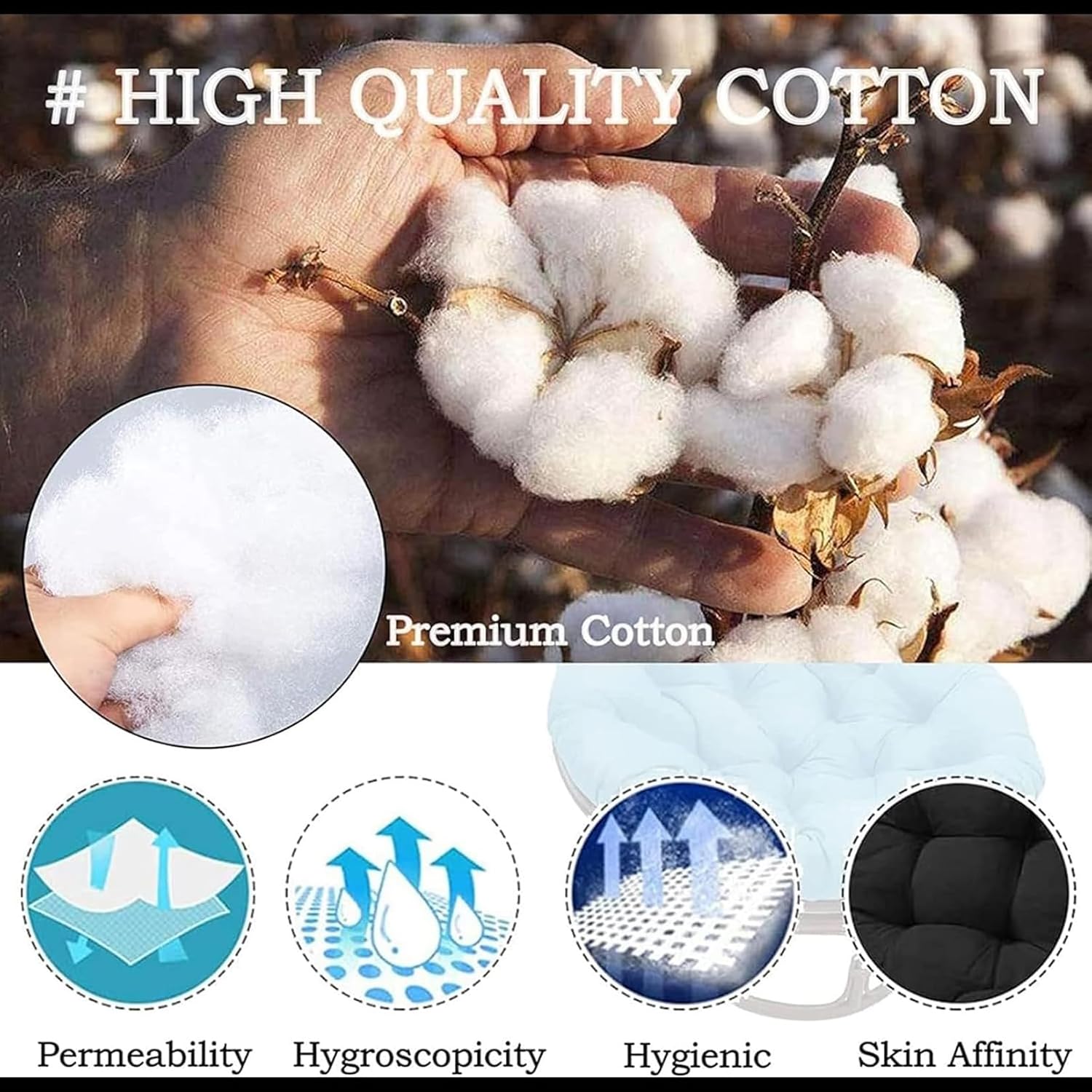 Papasan Chair Cushion Only,Indoor/Outdoor/Garden Papasan RoundCushion Water Resistant Patio Cushion Poly Rattan Armchair Hanging Chair Pillow Soft/Comfortable ChairCushion (D,48x48in)