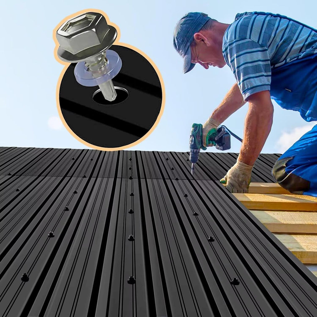 Metal Roofing Panels - 12 Pcs Waterproof Heavy Duty Metal Roof Panels Corrugated Metal Siding for Roofs Carports Tool Sheds Patio Porch Pergola, Easy to Install Black, 50.78x17.7in