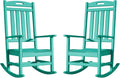 Outdoor Rocking Chair Set of 2, High Back Plastic Patio Rocking Chairs for Outside Porch Rocker Garden Lawn, All-Weather Resistant Poly Lumber Rocker Chair Outdoor, Aruba Blue