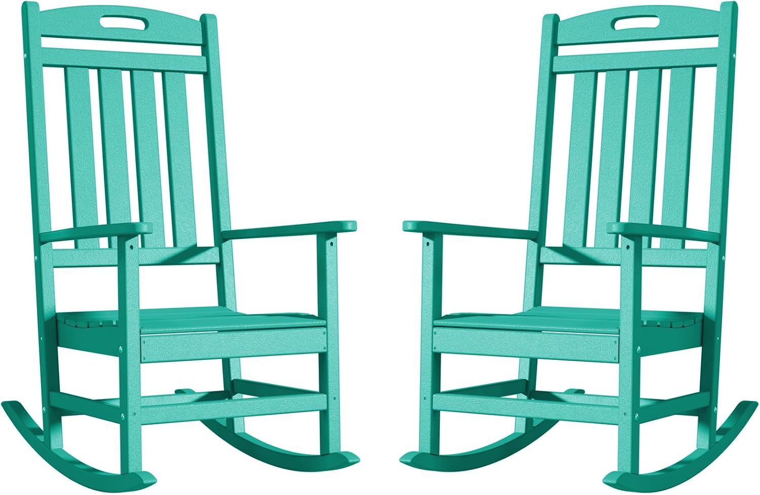 Outdoor Rocking Chair Set of 2, High Back Plastic Patio Rocking Chairs for Outside Porch Rocker Garden Lawn, All-Weather Resistant Poly Lumber Rocker Chair Outdoor, Aruba Blue