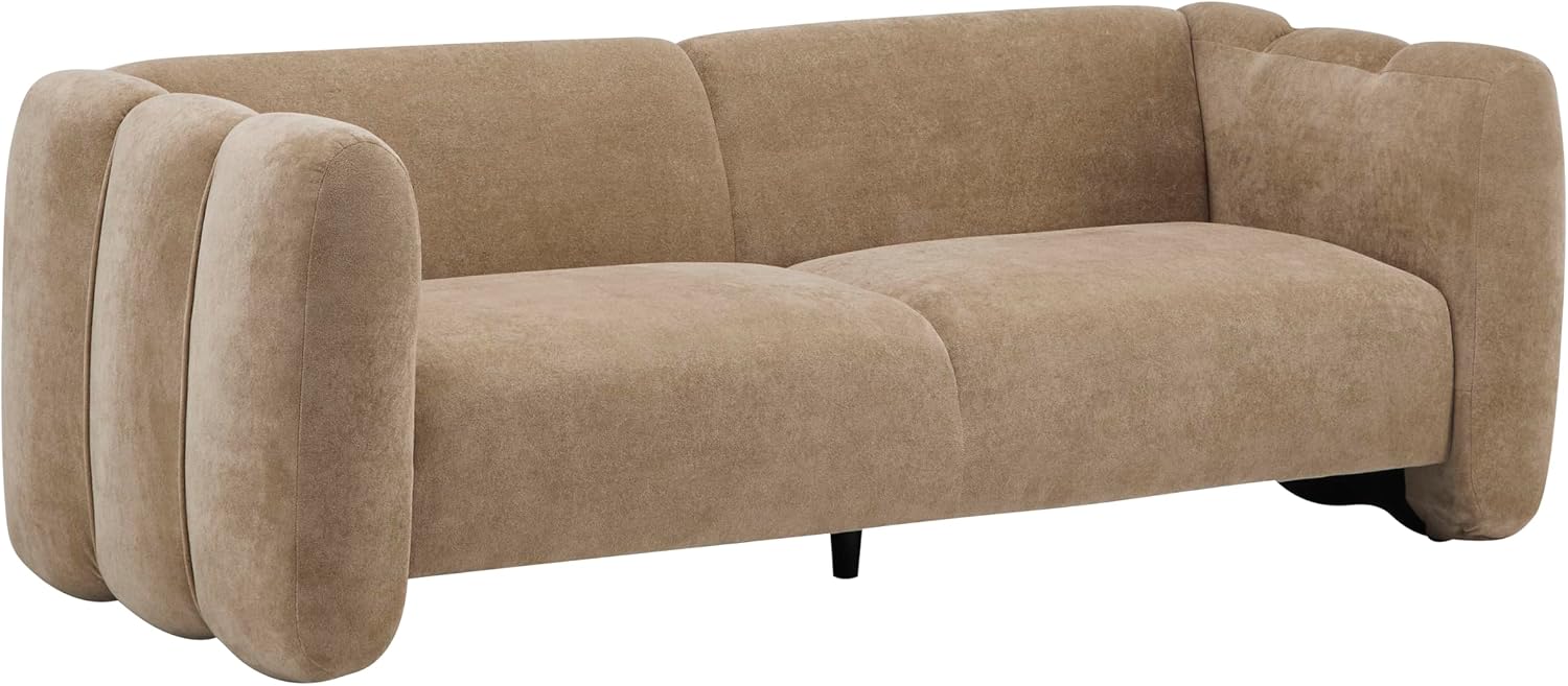 Christopher Knight Home Ahri 83'' Wood Frame Lounge Sofa Couch with Wave Design, Soft Seating 3-Seater Sofa with Armrests, Comfy Velvet Upholstered Home Sofa for Living Room and Office, Camel