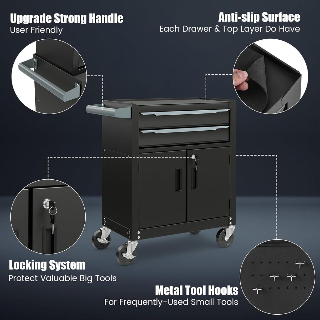 ERGOMASTER Large Rolling Tool-Chest with 6 Drawers Heavy Duty Tool-Cabinet on Wheels Lockable and Lock System for Garage Workshop(28 x 13 x 44'-Black)
