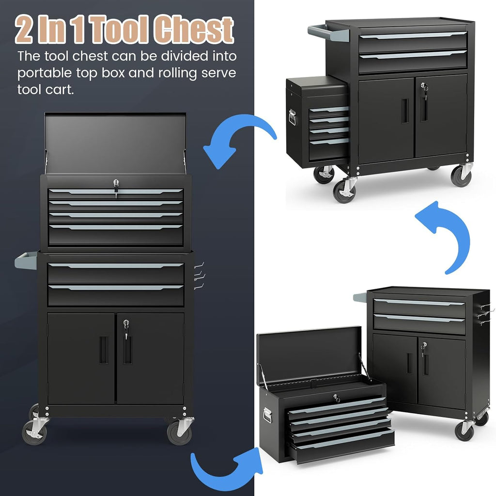 ERGOMASTER Large Rolling Tool-Chest with 6 Drawers Heavy Duty Tool-Cabinet on Wheels Lockable and Lock System for Garage Workshop(28 x 13 x 44'-Black)