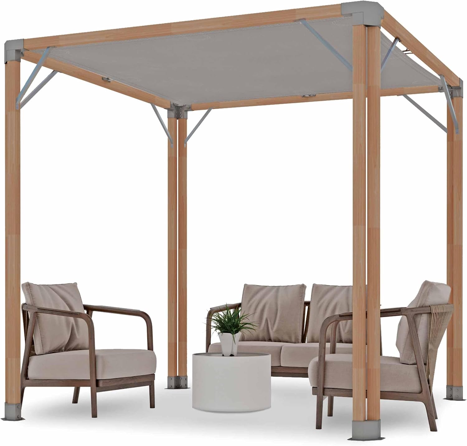 Bali 8 x 8' Cedar Pergola - Easy to Assemble. Western Red Cedar, Sunshade Canopy, Sustainably Sourced, Made in Canada. Perfect for Patio, Deck or Backyard.