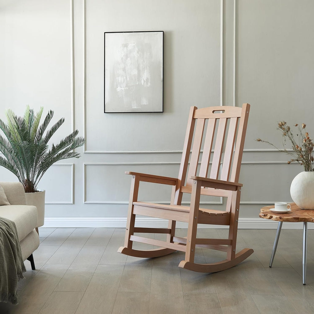 Psilvam Oversized Outdoor Rocking Chair Set of 2, Porch Rocker with 21' Wide Seat and 32' Tall Backrest, Pre-Assembled with Most Components for Effortless Installation (Teak Color)