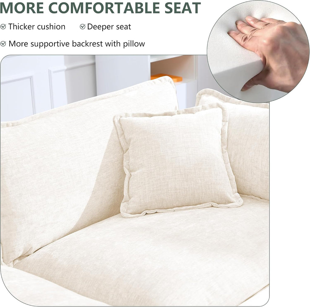 GNIXUU Oversized Modular sectional Sofa, Chenille Large Cloud Sectional Couches for Living Room, Convertible Deep 6 Seater L Shaped Couch with Ottoman for Living Room, Beige White
