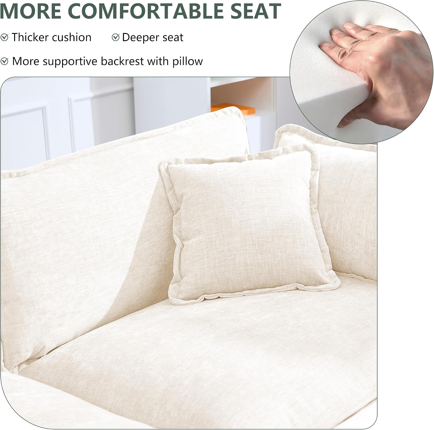 GNIXUU Oversized Modular sectional Sofa, Chenille Large Cloud Sectional Couches for Living Room, Convertible Deep 6 Seater L Shaped Couch with Ottoman for Living Room, Beige White