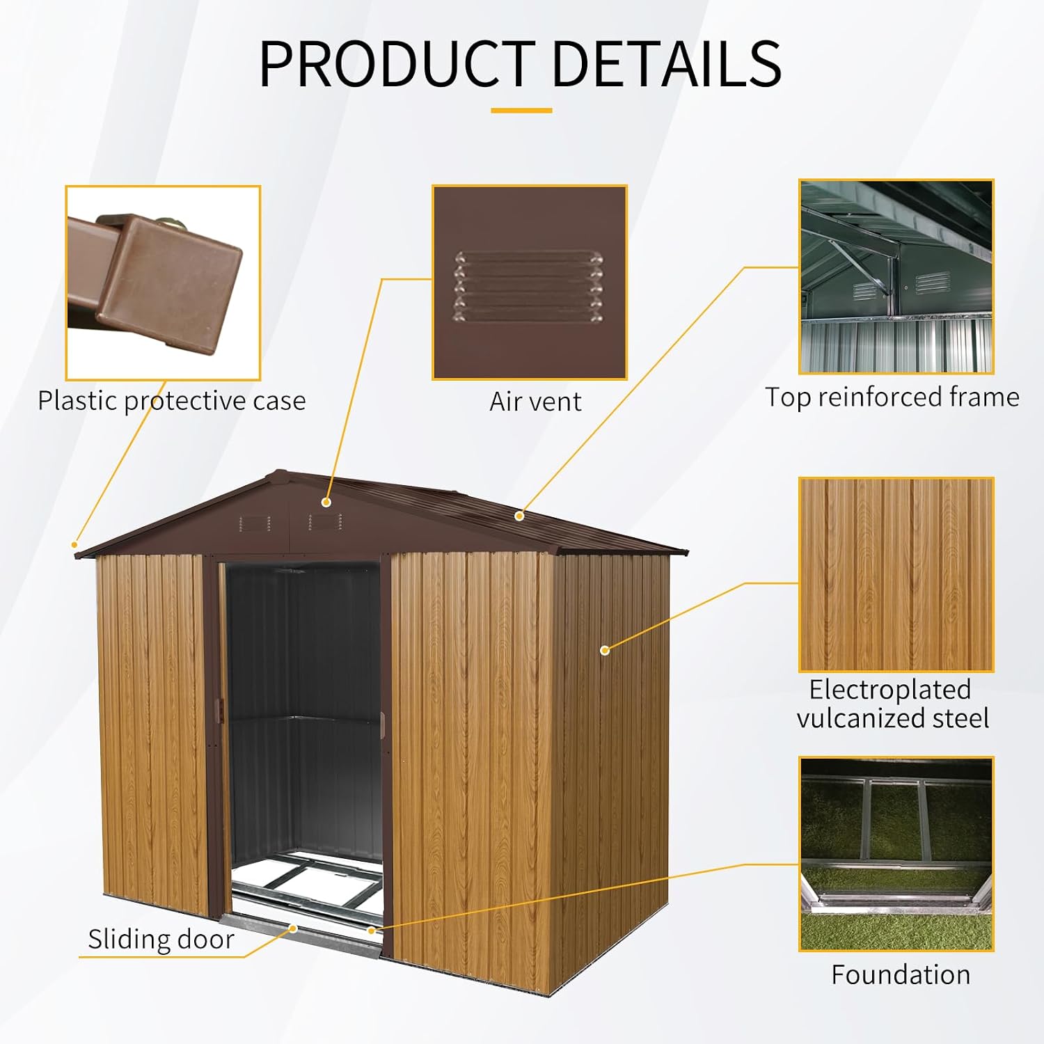 8 X 4 FT Outdoor Storage Shed Large Metal Utility Tool Sheds with Floor Frame Vertical Outside Storage Building with Sliding Door for Backyard Garden Patio Lawn, Coffee