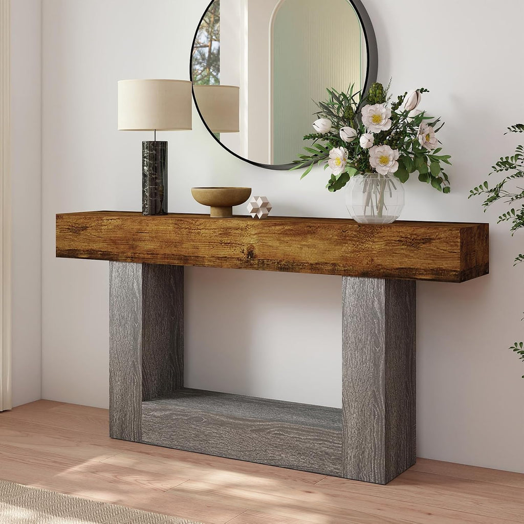 Spaco 63'' Long Console Table,2 Tier Farmhouse Entryway Table Sofa Table with Storage,Wood Behind Couch Table for Living Room, Hallway,Foyer