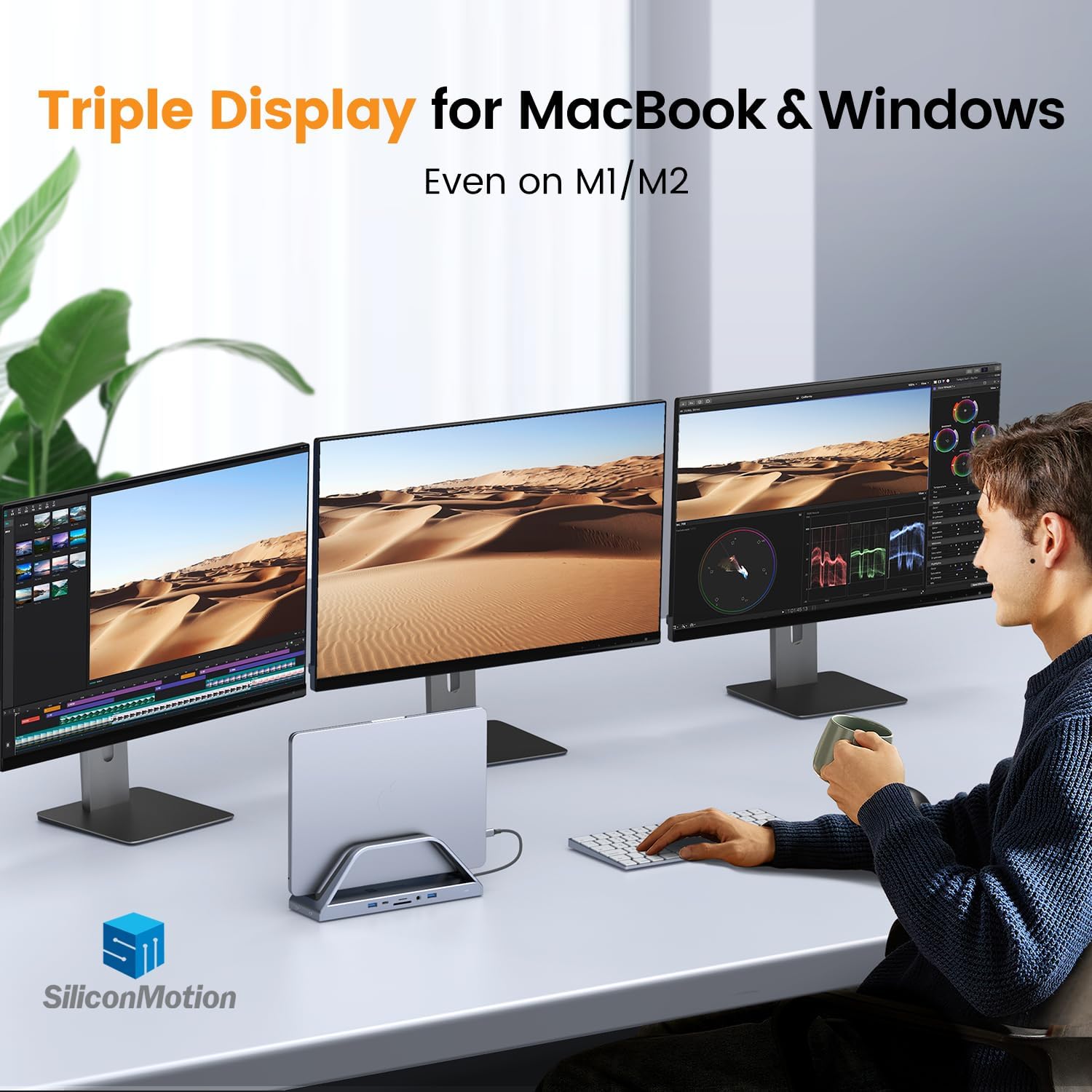 TobenONE 14-in-1 MacBook Pro/Air Docking Station Dual 4K Monitor, Laptop Docking Station Stand for MacBook M1-M5/Neo, Driver-Based, USB C Dock with 65W Power Adapter, 2 HDMI,VGA, 5Gbps USB, RJ45