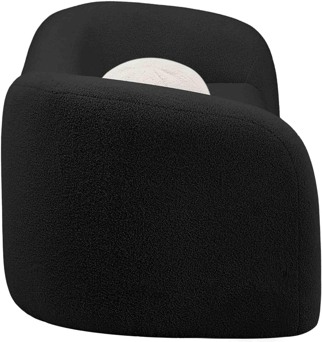 Meridian Furniture 186Black-S Kali Collection Modern | Contemporary Sofa with Soft Black Faux Shearling Teddy Fabric, Curved Back, 86' W x 33' D x 27' H, Black