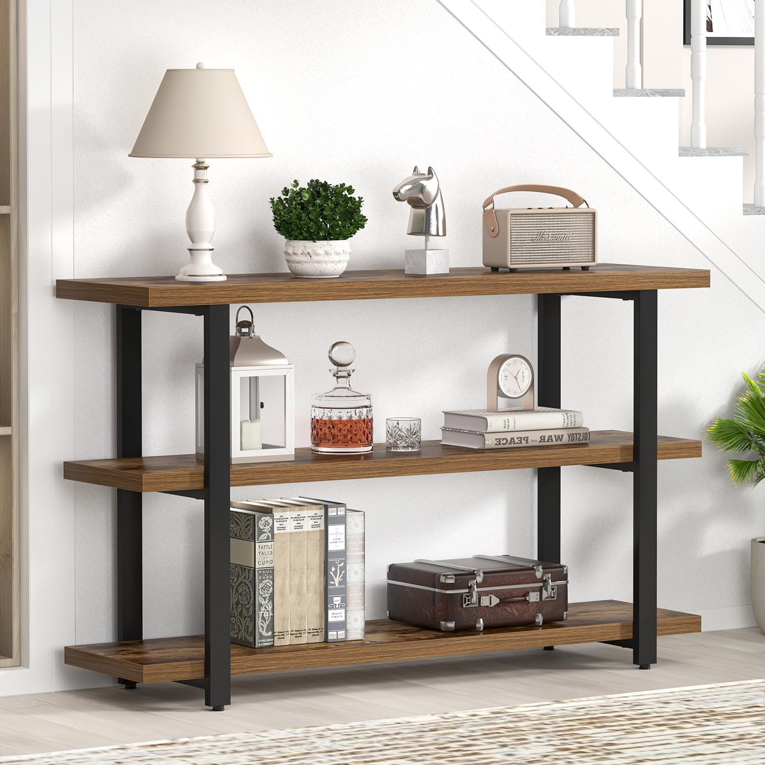FOLUBAN Sofa Table, Wood Entryway Table with Storage Shelves for Living Room, Modern Console Tables for Hallway, Entrance, or Behind Couch, Rustic Brown, 47 Inch
